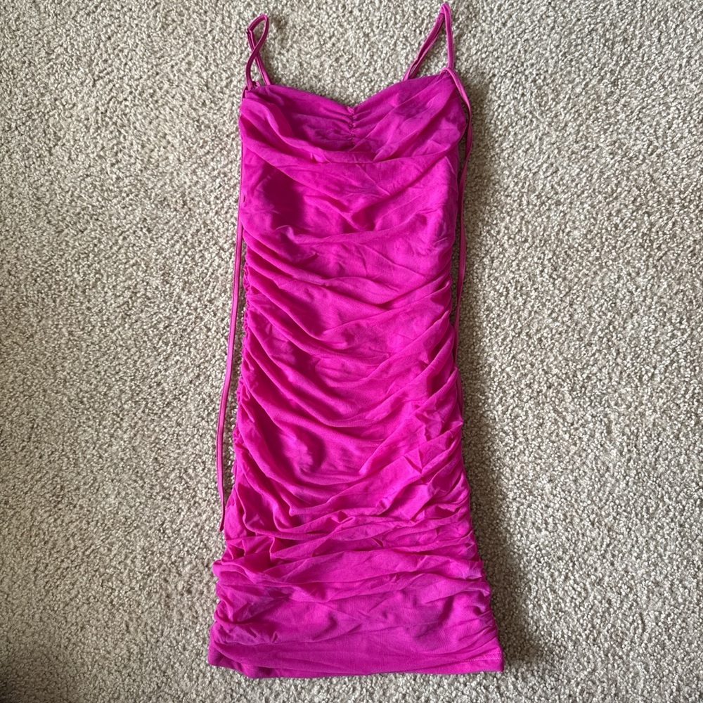 Vibrant Pink Ruched Dress